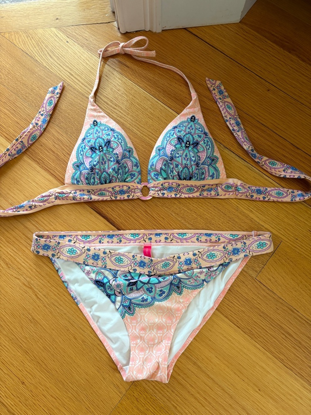 Victoria's Secret Peach, Teal & Navy Paisley Bikini Bottoms